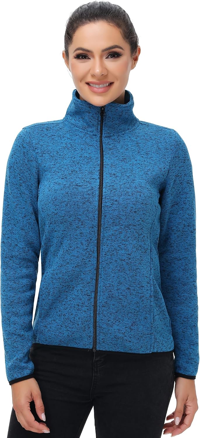 COZZYON Women Fleece Long Sleeve Zip Up Jacket Light Sweater Jacket with Pockets