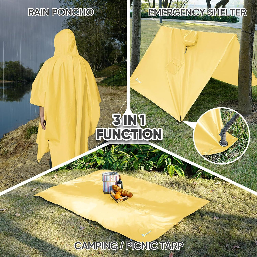 PTEROMY Hooded Rain Poncho for Adults, Reusable Waterproof Raincoat