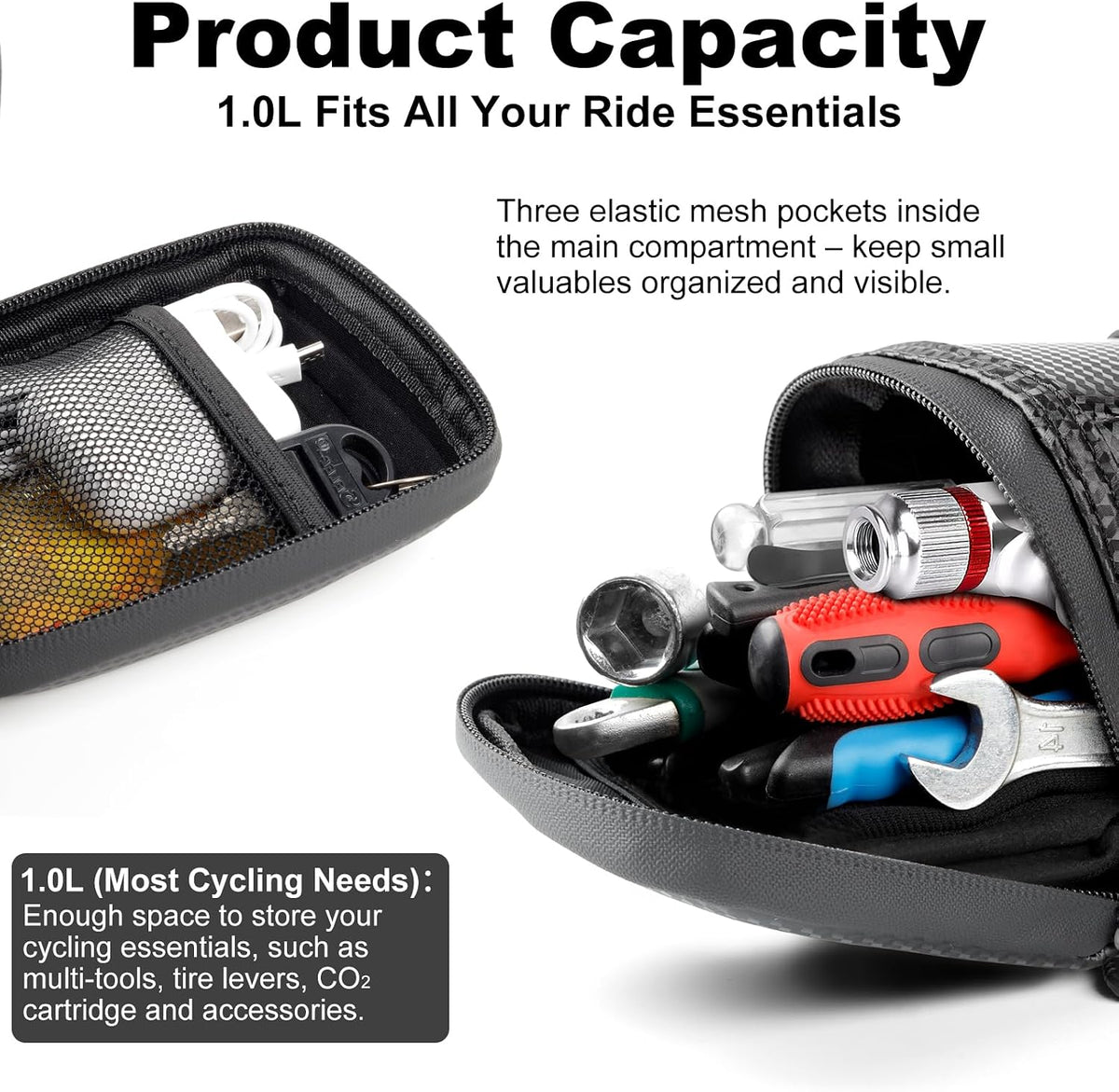 Large Capacity Bike Bicycle Under Seat Wedge Saddle Tail Bag