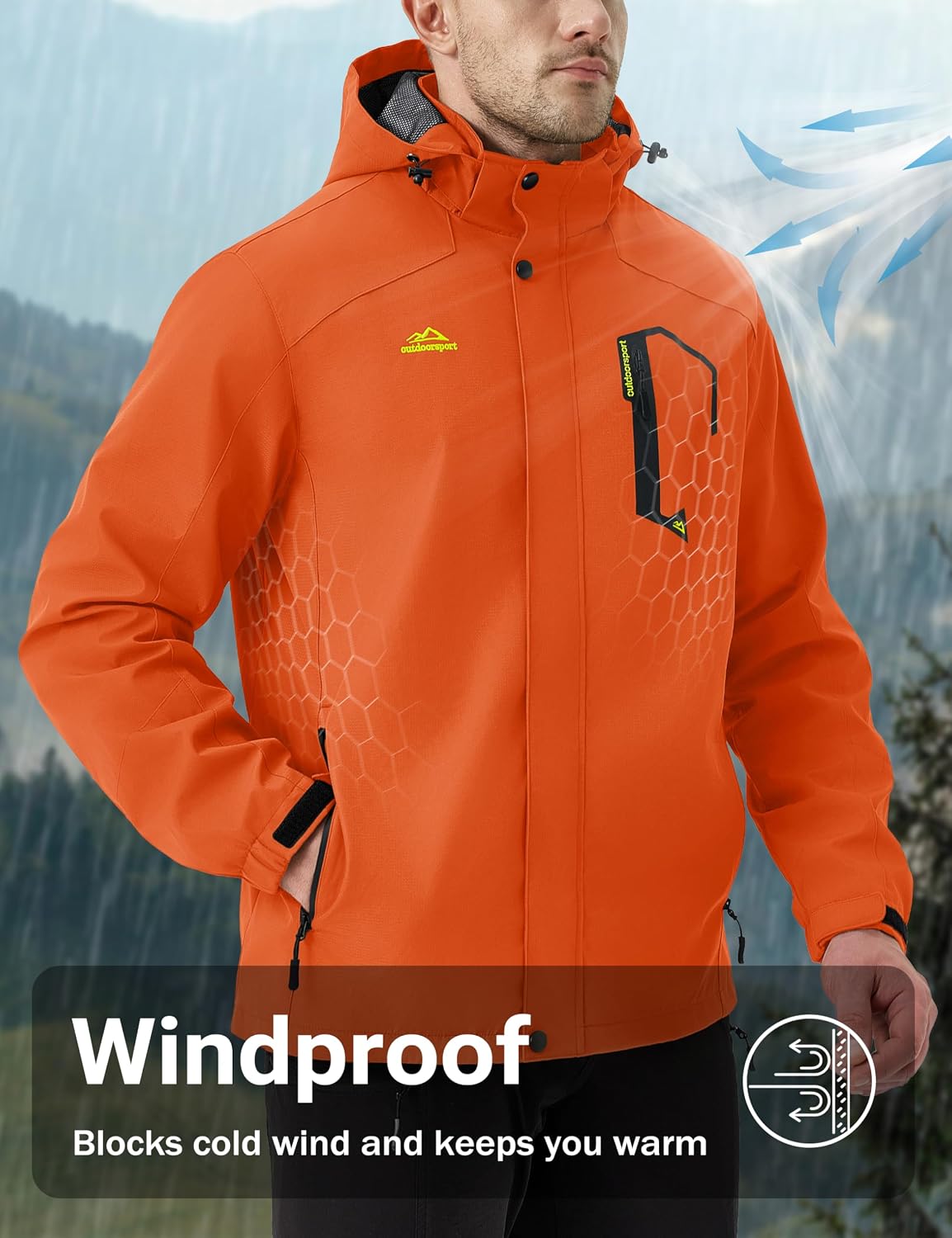 MAGCOMSEN Men's Lightweight Windbreaker Rain Jacket Raincoat with Detachable Hood for Hiking Fishing Activewear