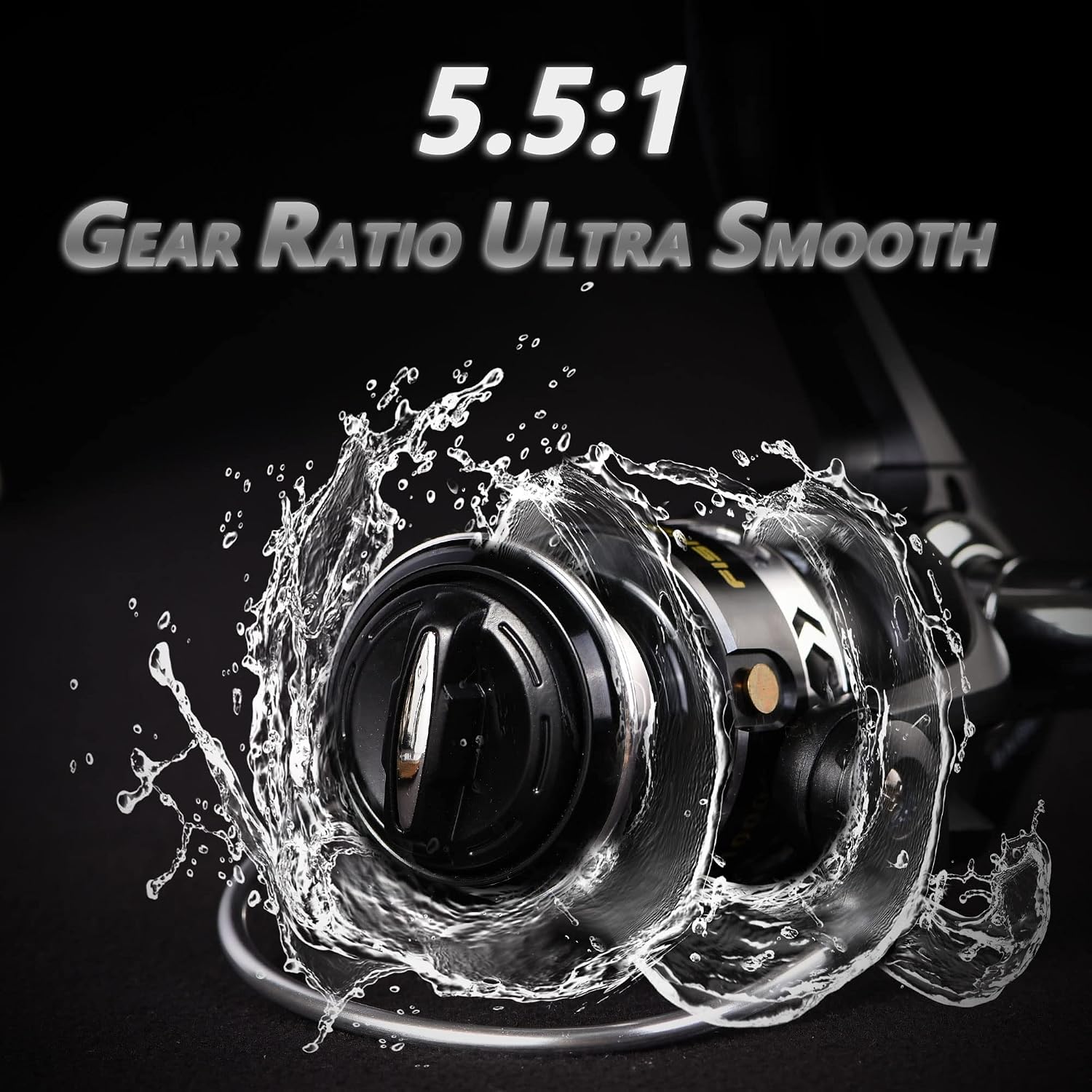 Fishdrops Spinning Fishing Reels, Lightweight Spinning Reel, 15.5 LBs Max Drag, 5.1:1/5.5:1 High Speed Ultra Smooth Powerful with CNC Aluminum Spool Fishing Reels Freshwater(Black/Gold)