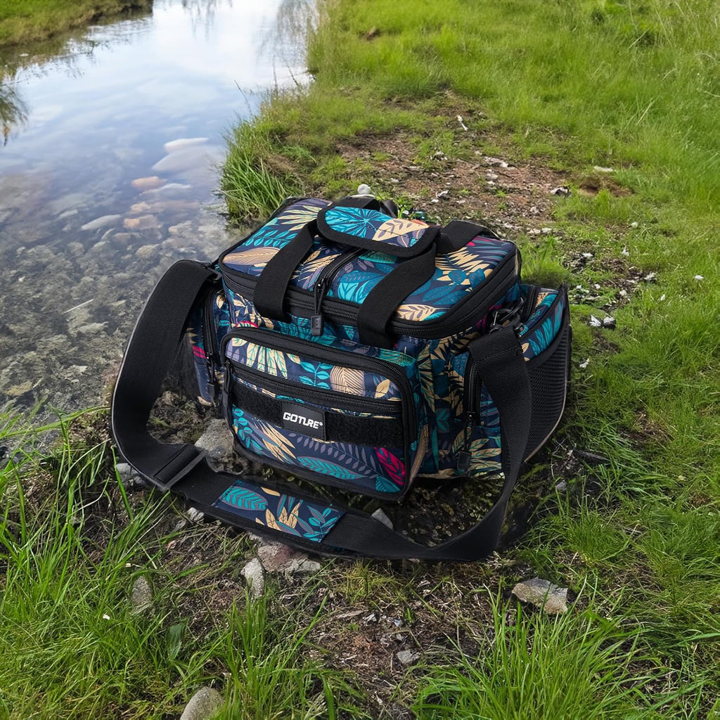 Goture Fishing Tackle Bag, Freshwater Saltwater Fishing Bag, Blue Leaf