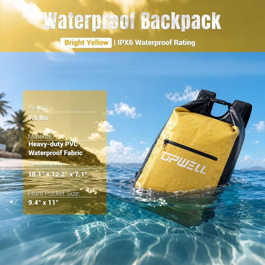 UPWELL 20L Waterproof Dry Bag Boating Backpack for Travel Hiking Camping Kayaking Hiking Swimming Floating Submersible Dry Bag bright yellow