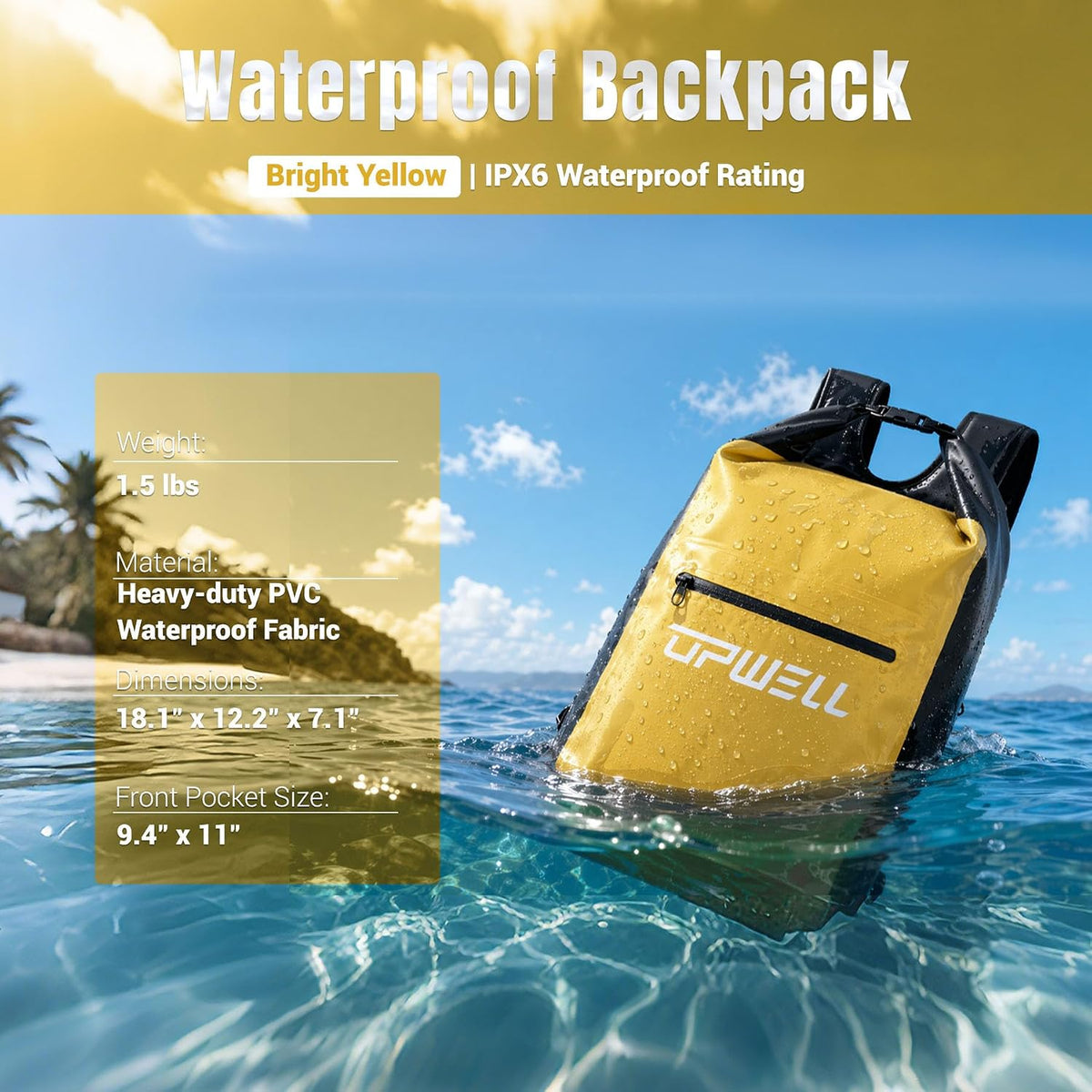 UPWELL 20L Waterproof Dry Bag Boating Backpack for Travel Hiking Camping Kayaking Hiking Swimming Floating Submersible Dry Bag bright yellow