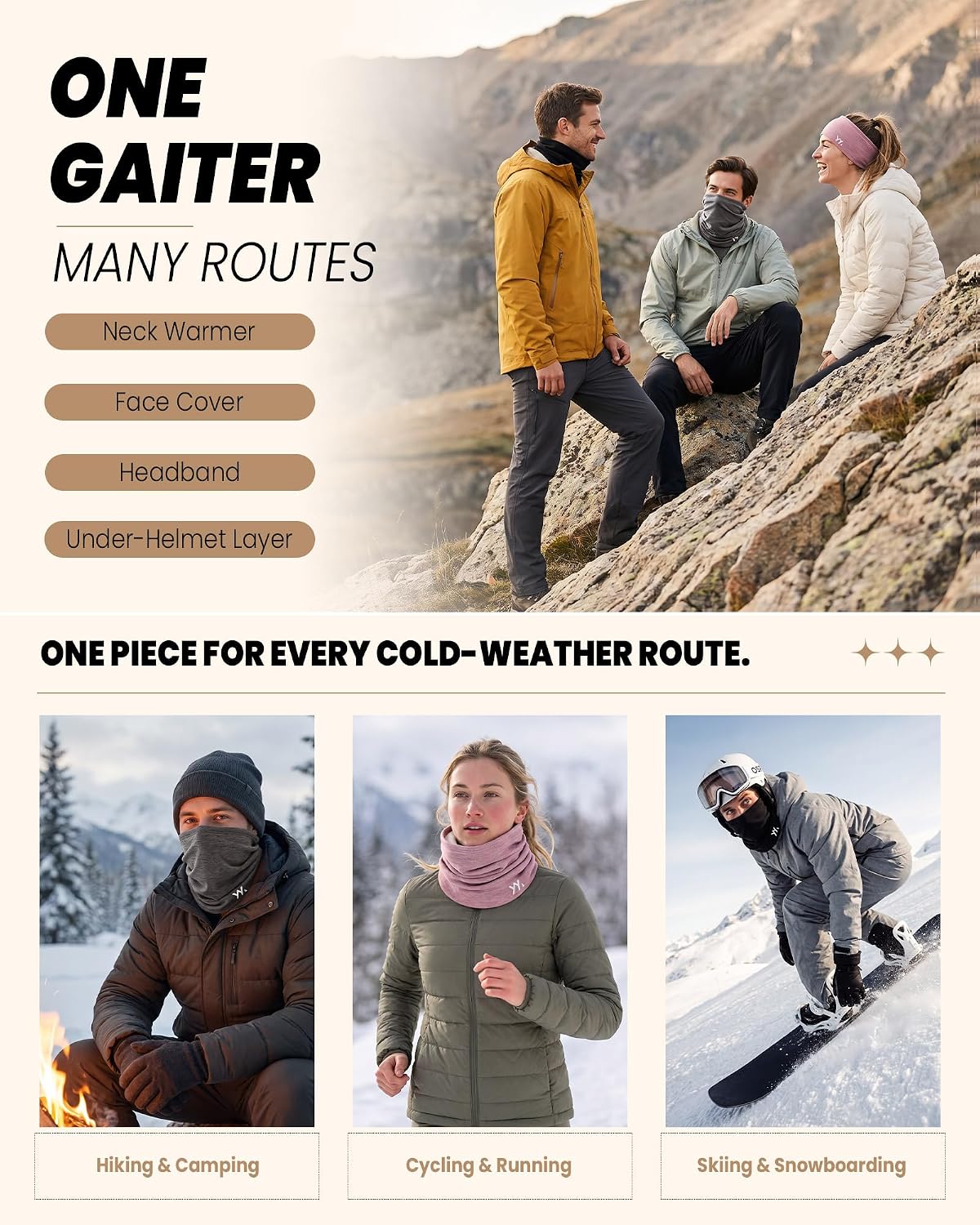 YANIKY Winter Neck Warmer, Wool Neck Gaiter Fleece Scarf, Windproof Face Cover Mask for Men Women