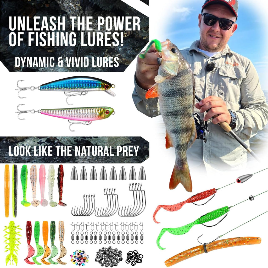 PLUSINNO Fishing Backpack with Fishing Rod &Tackle Boxes, Waterproof Sling Tackle Bag for Fish Gear with Rod Holder, Gifts for Men with Lures, Pliers, Fish Lip Gripper.