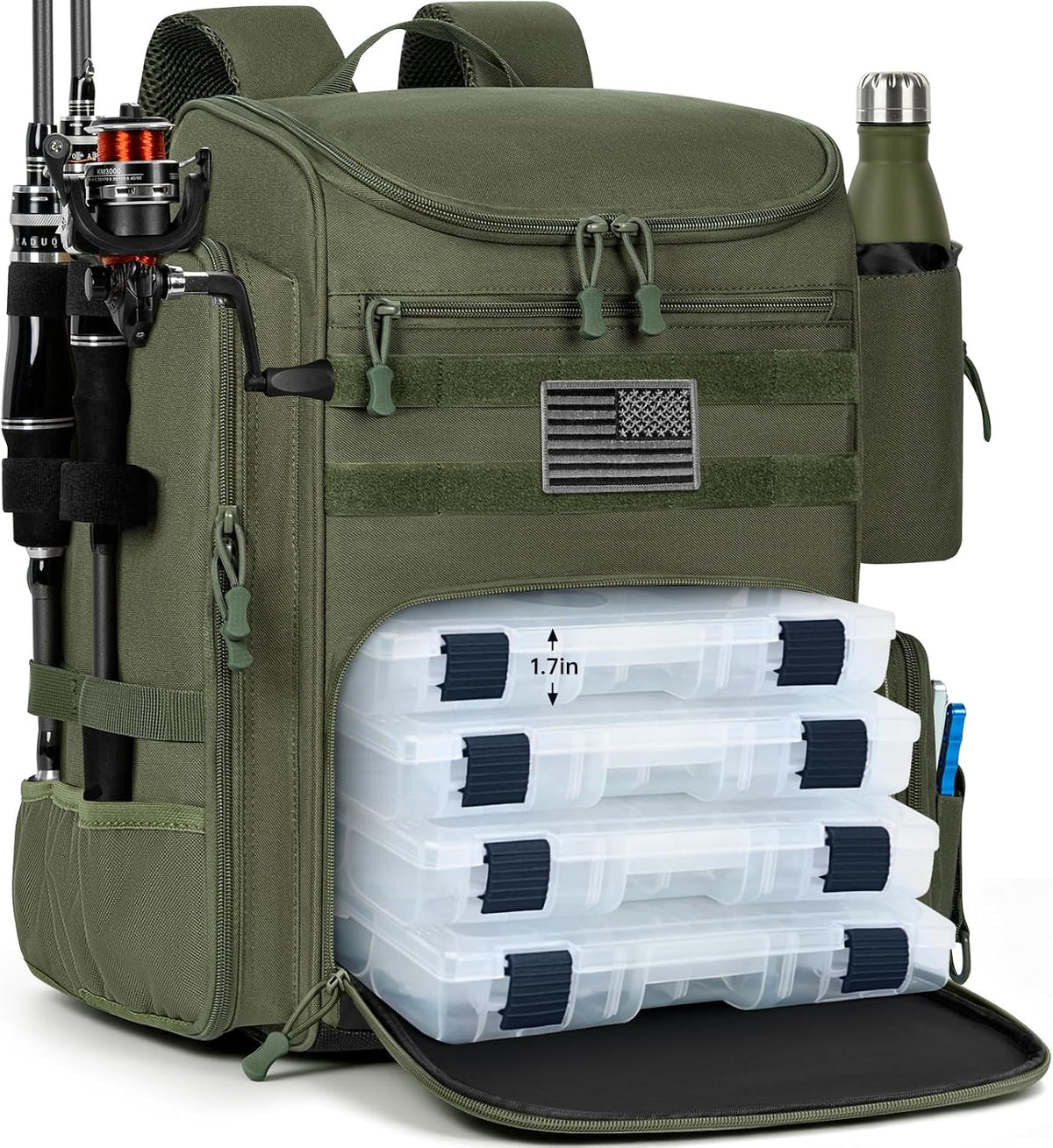 40L Tackle Fishing Backpack with 2 Rod Holders, Water Resistant