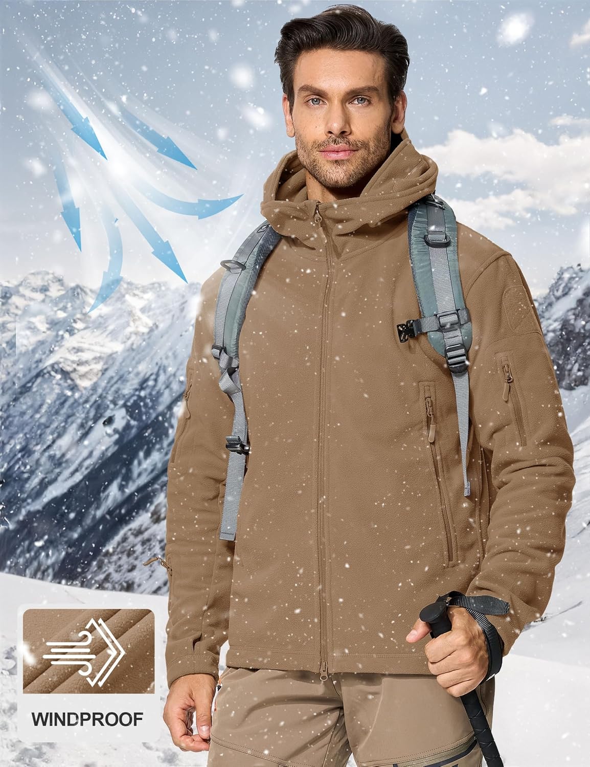 CRYSULLY Men's Military Tactical Sport Warm Fleece Hooded Outdoor Adventure Jacket Coats
