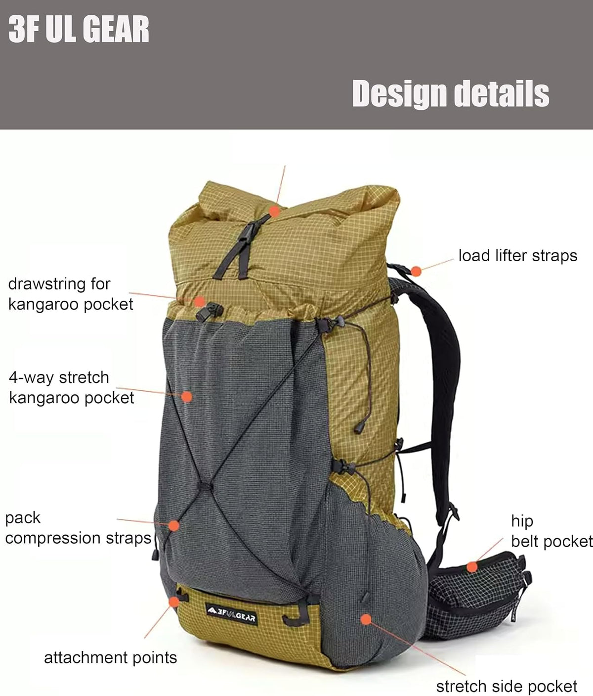 3F UL GEAR 30L+10L UHMWPE Ultralight Waterproof Hiking Backpack Daypack Outdoor Camping Travel Backpack for Men Women (Elegant Black, Large)