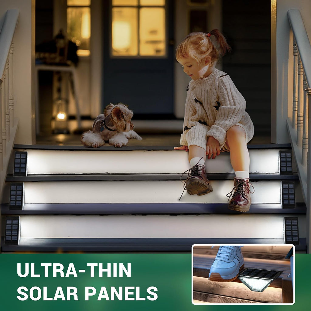 PATIOWIN 6 Pack Solar Step Lights for Outside, 24 LEDs Solar Stair Lights Waterproof IP65, Solar Deck Lights Outdoor Decor for Garden, Porch, Pathway, Patio, Fence(Cold White)