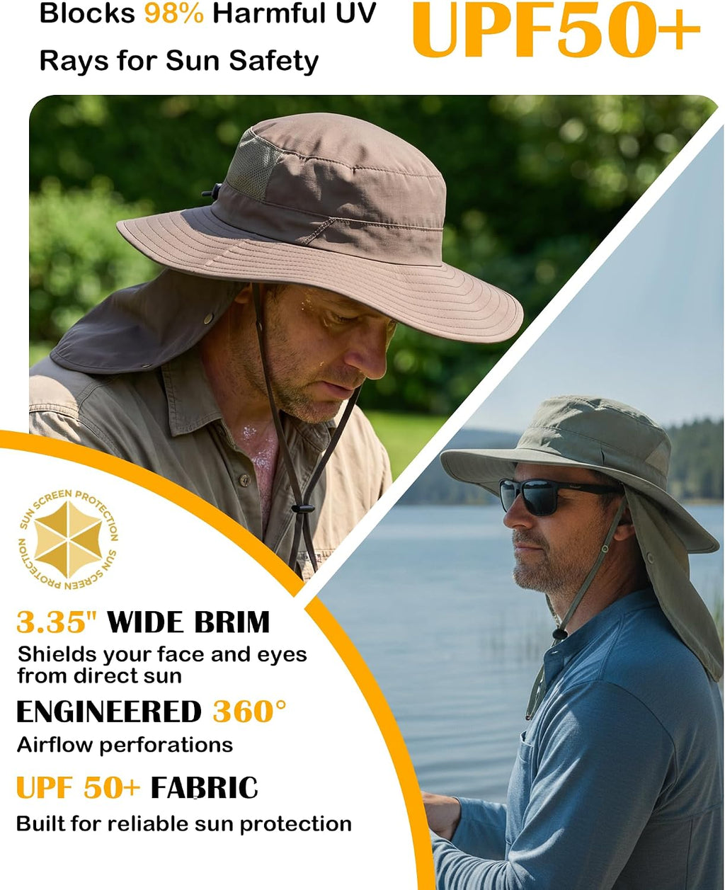 Home Prefer UPF 50+ Wide Brim Sun Hats with Neck Flap Sun Protection Hat for Men Women Gardening Fishing Summer Bucket Hat
