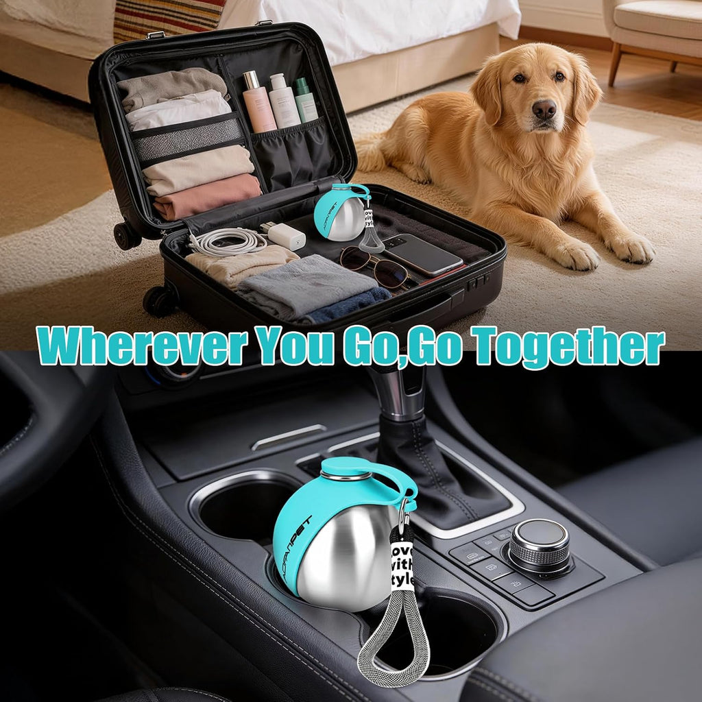 Portable Dog Water Bottle 10oz Stainless Steel Travel Bowl