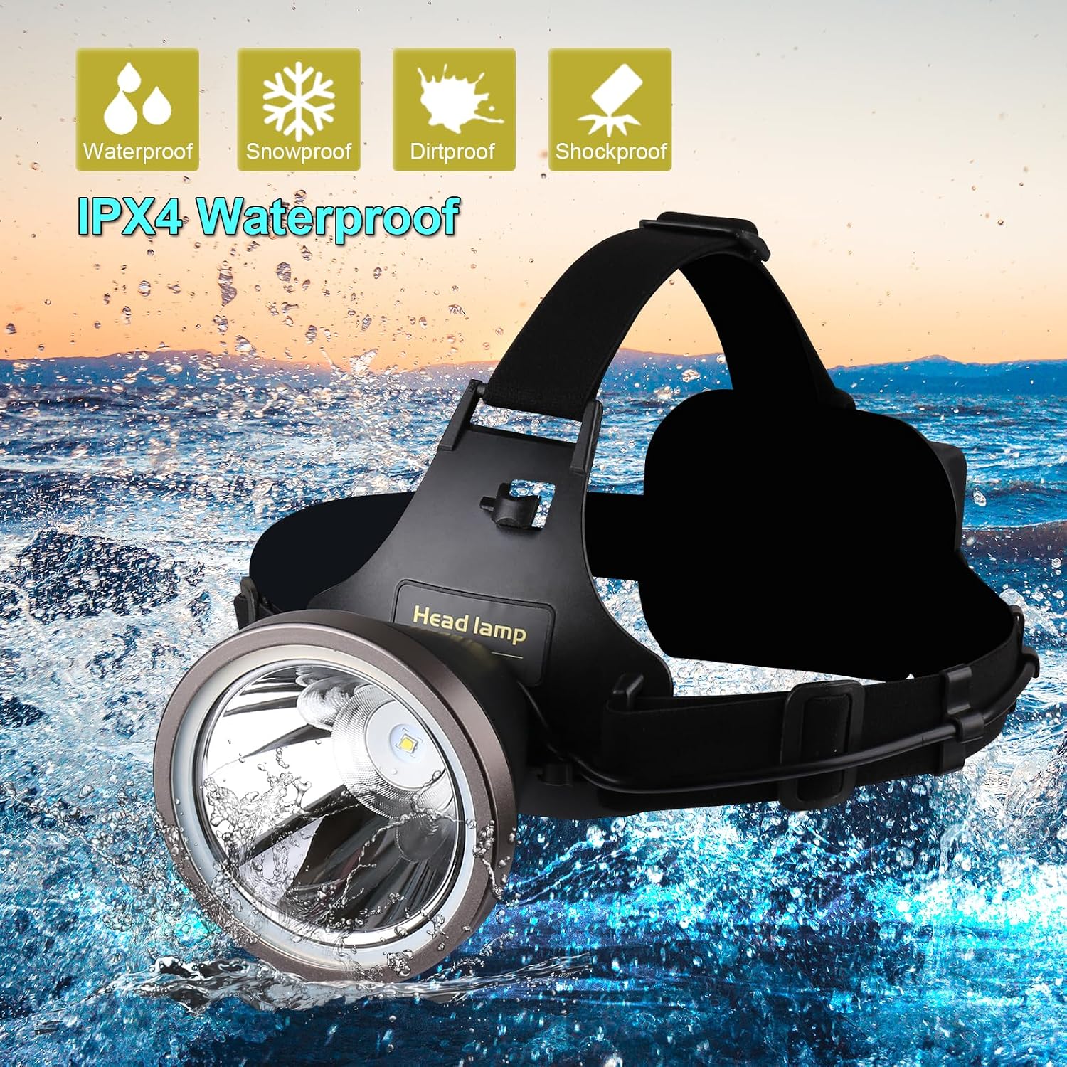 Led Bright Headlamp USB C Rechargeable Head Lamp with Battery Powered for Adult- Adjustable Motion Sensor Headlamps Flashlight Waterproof Searchlight for Hunting,Fishing