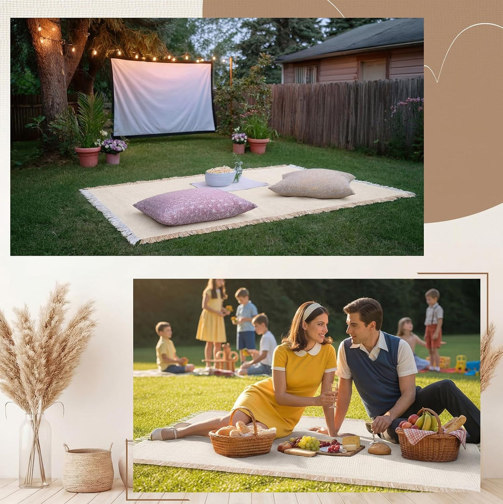 Frienda 6 Pcs Beige Large Boho Outdoor Picnic Blanket 70" x 35", Classic