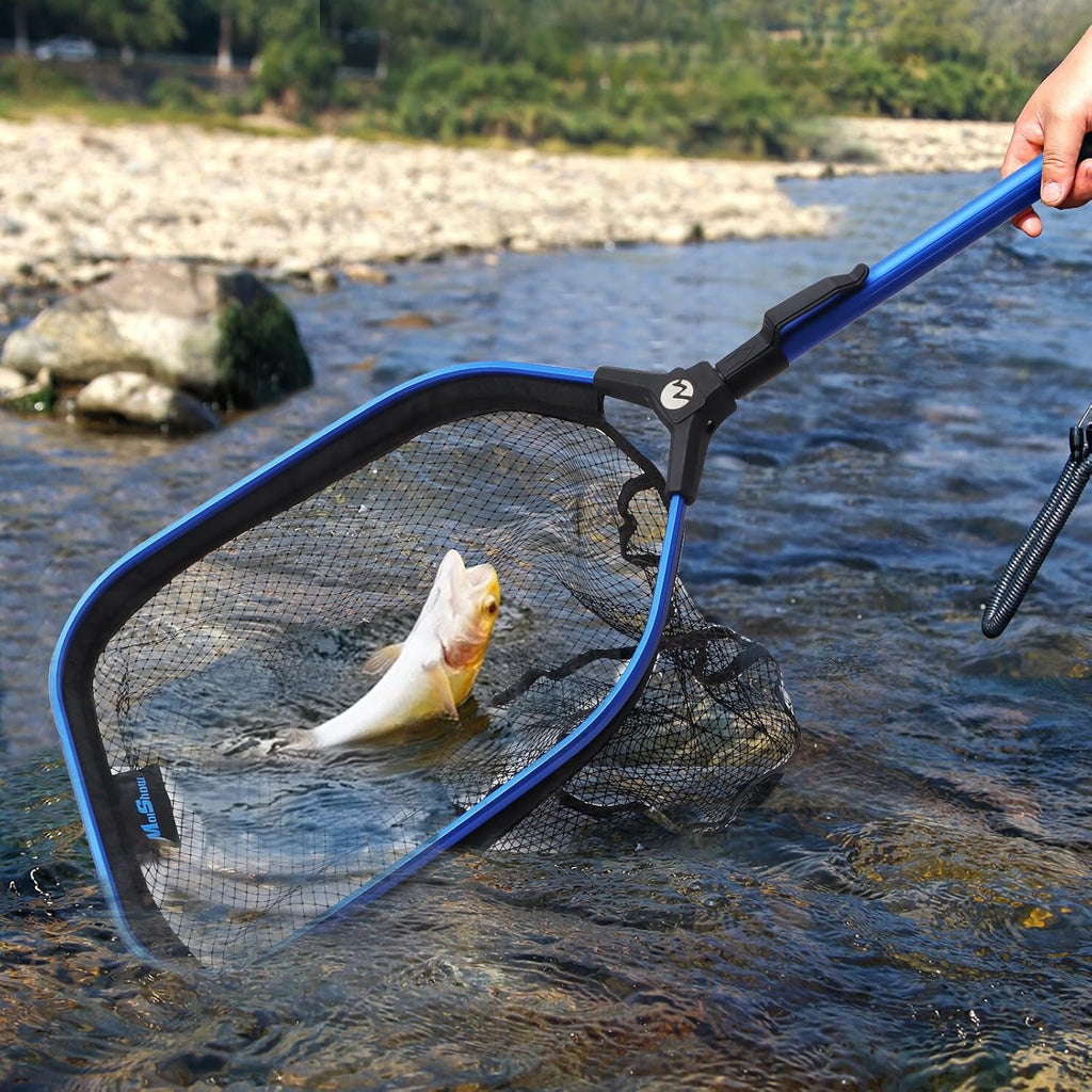 Floating Fishing Net Fish Landing Net, Fishing Nets for Fish, Kayak Fishing Net with Third-gen Upgrade Locking Switch - Lightweight Rubber Coated Fish Net for Easy Catch & Release