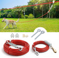Heavy Duty Aerial Dog Tie Out Trolley System for Small to Large Dogs - Run Cable 100ft /75ft Zipline with 15ft Runner Cable Great for Yard (Red)