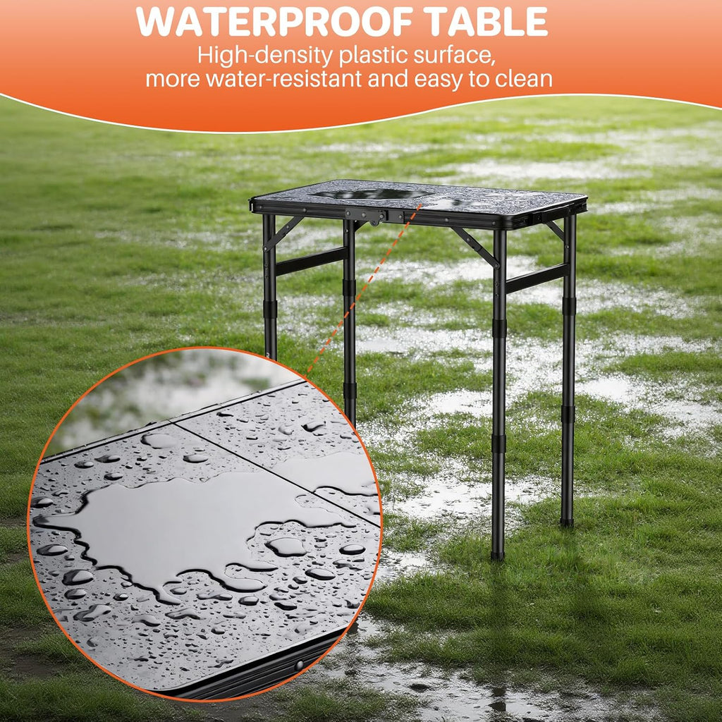 FUNYKICH Waterproof Camping Tables with Plastic Tabletop 22.8''x15.7''