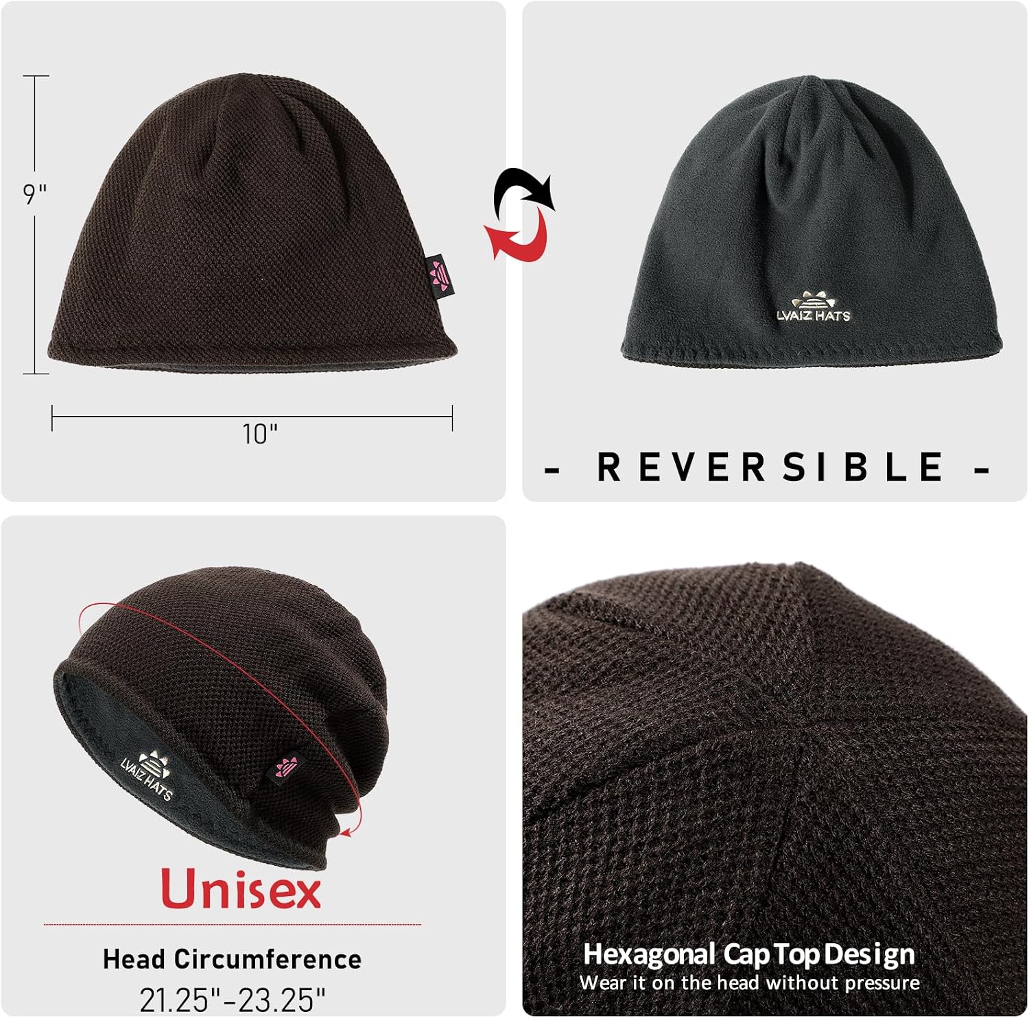 Lvaiz Winter Beanie for Men Women Warm Fleece Lined Reversible Skull Cap
