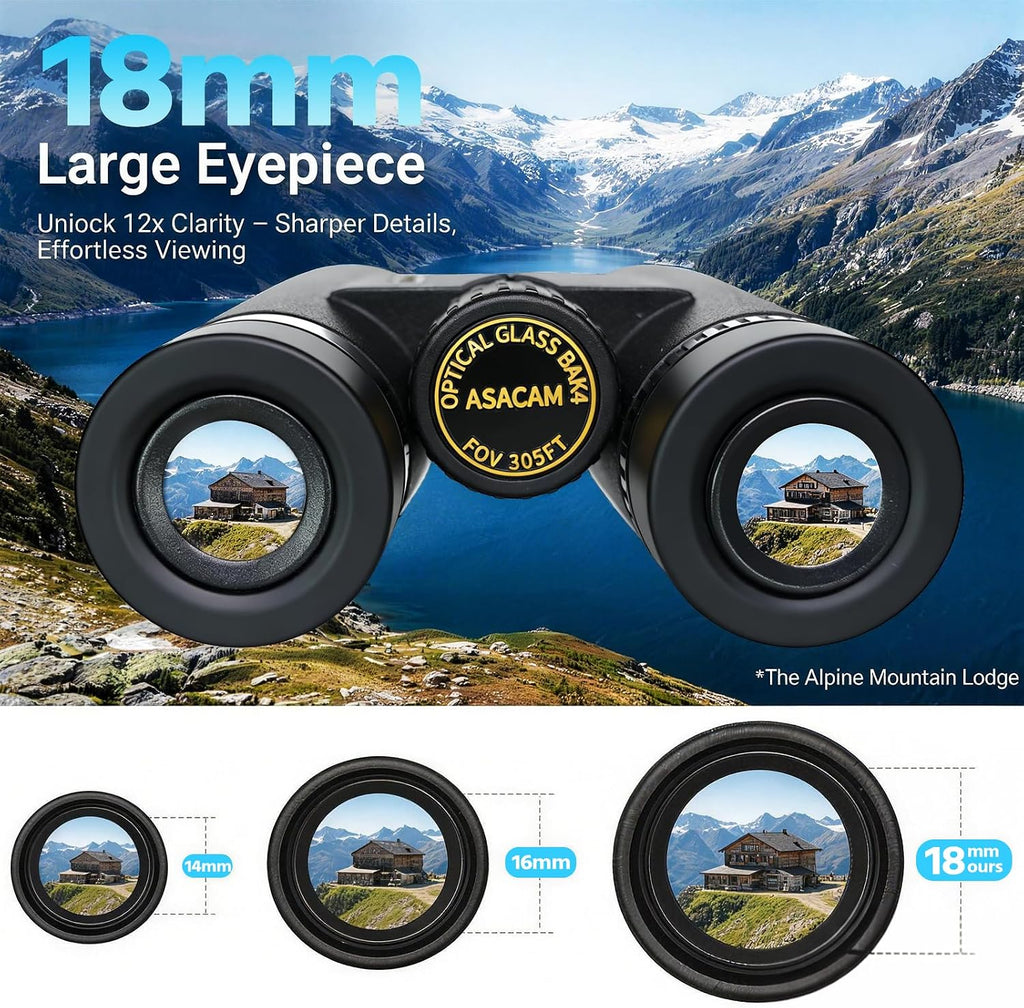 Asacam 12x42 Binoculars for Adults, HD High Powered Binoculars with BAK4 Prism, Lightweight for Bird Watching, Hunting and Travel