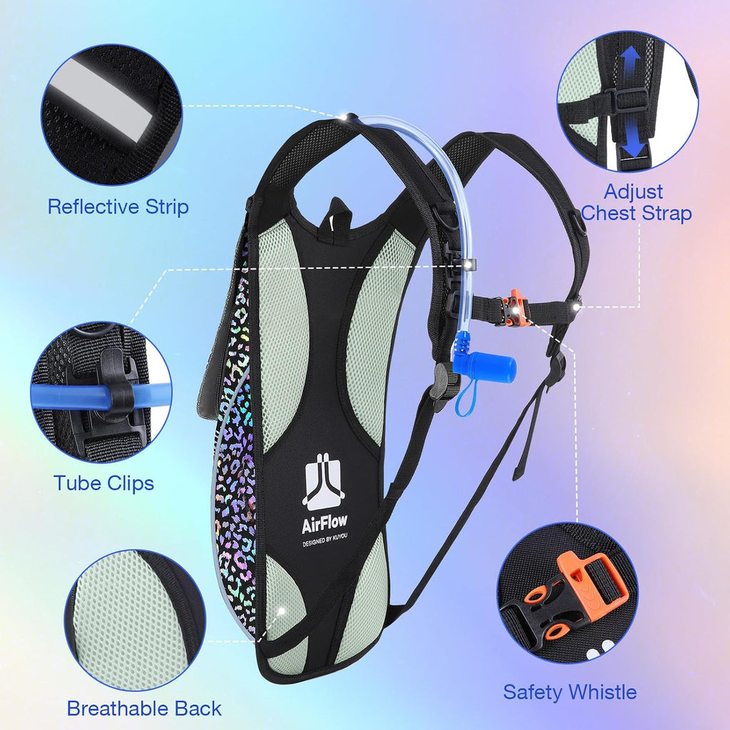 KUYOU Rave Hydration Pack, Hydration Backpack with 2L Hydration Bladder, Festival Essential Water Backpack for Hiking, Running, Cycling, and Music Festivals