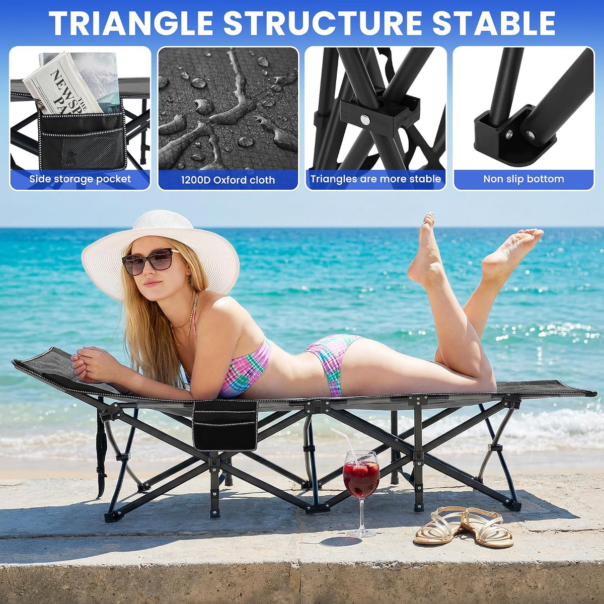 Camping Cot for Adults, Black, 28" Extra Wide