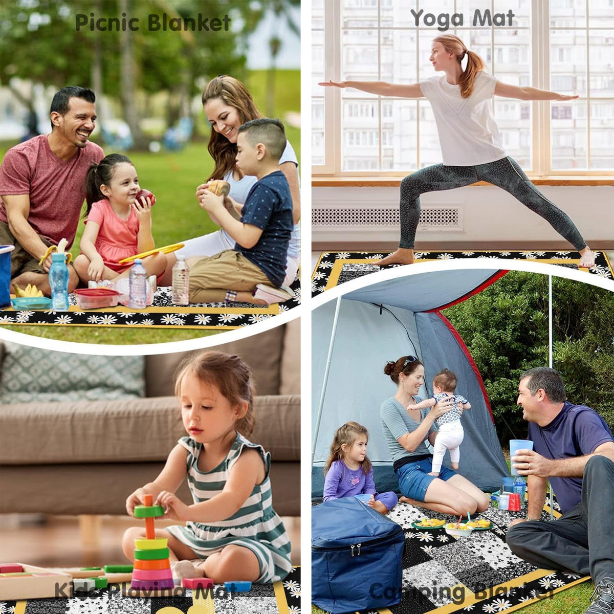 Supfitness Extra Large Picnic Blankets Waterproof Foldable (80 "x 80") Beach Blanket Waterproof Sandproof,3-Layer Thicking Mat Outdoor Packable Camping Blanket