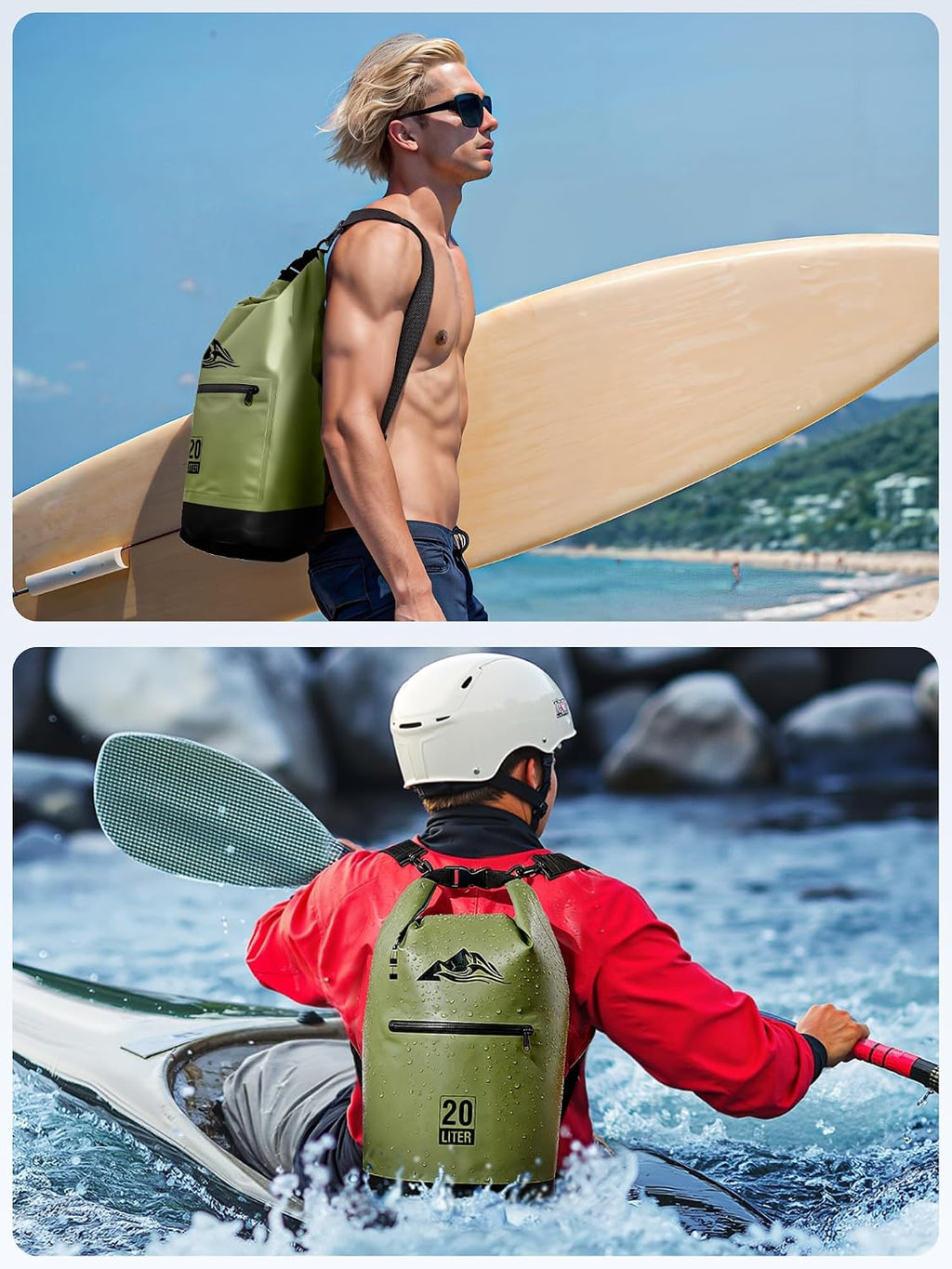 HEETA Waterproof Dry Bag Backpack with Zippered Pocket 5L/10L/20L/30L/40L