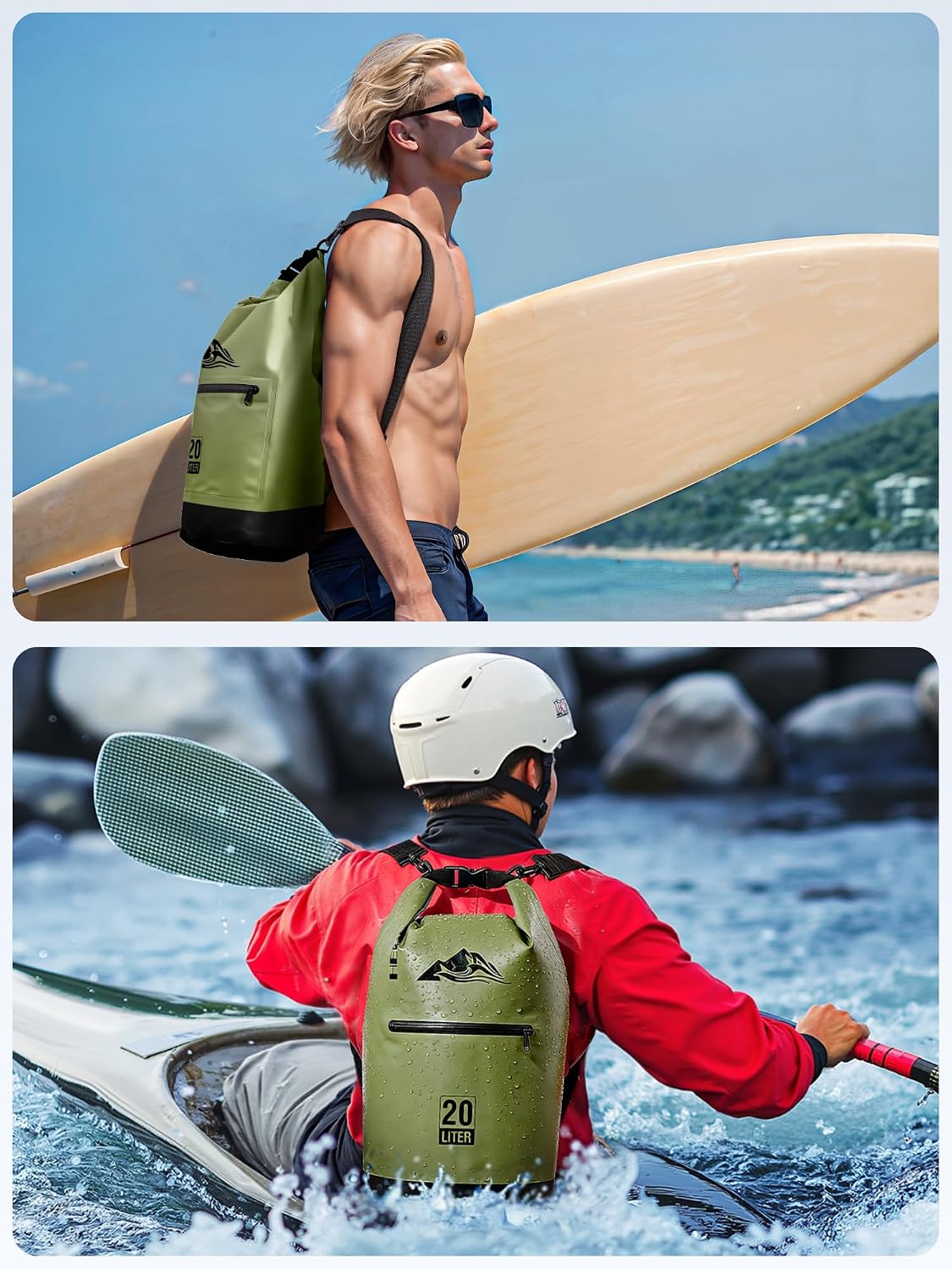 HEETA Waterproof Dry Bag Backpack with Zippered Pocket 5L/10L/20L/30L/40L