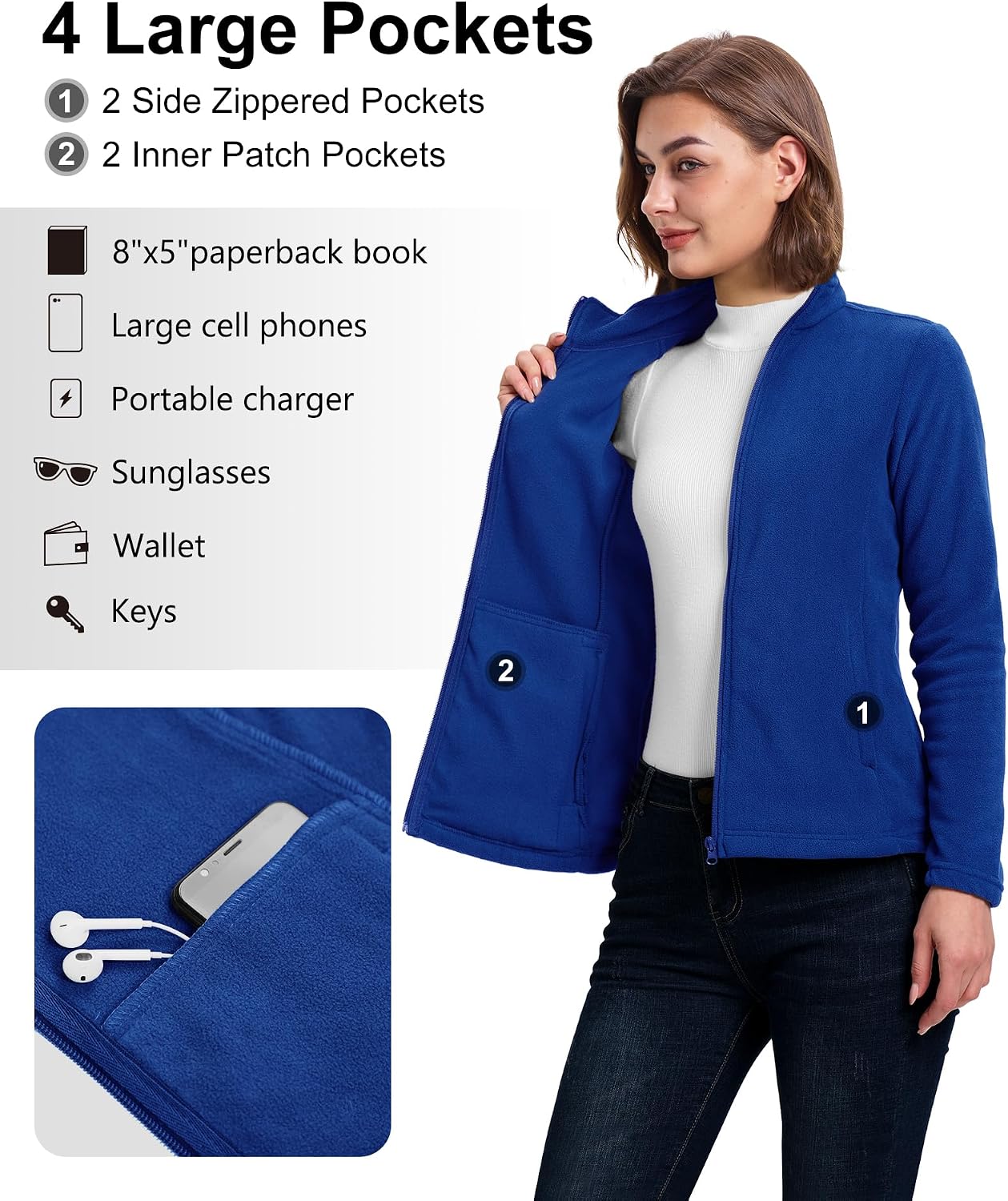 33,000ft Women's Polar Fleece Jacket Zip Up Lightweight Hiking Sweatshirt