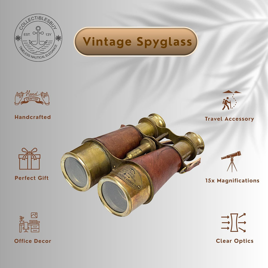 Nautical Design Antique Victorian Marine Brass Leather Binocular Sailor Instrument London 1915 Orange for Home & Office Outdoor Camping