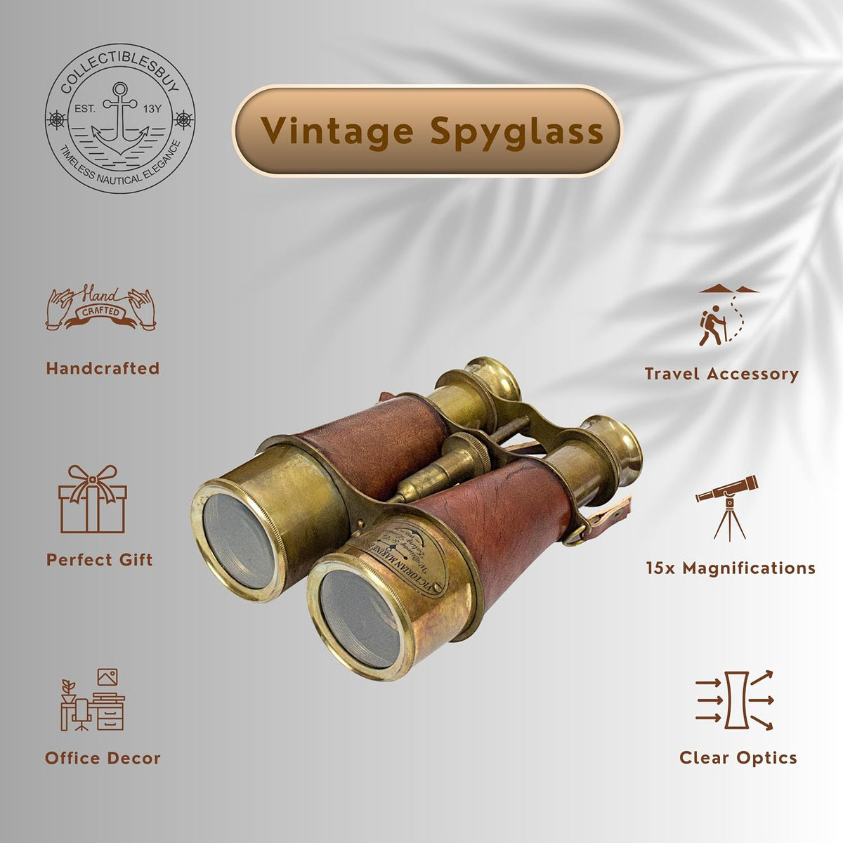 Nautical Design Antique Victorian Marine Brass Leather Binocular Sailor Instrument London 1915 Orange for Home & Office Outdoor Camping