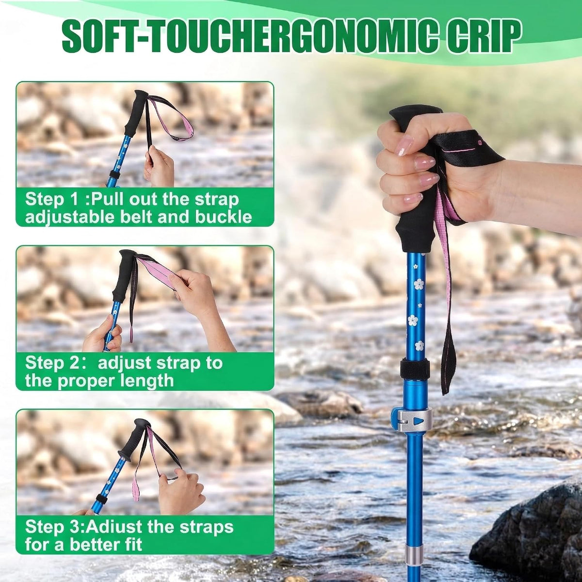 Kids Hiking Poles Lightweight Adjustable Trekking Sticks Collapsible