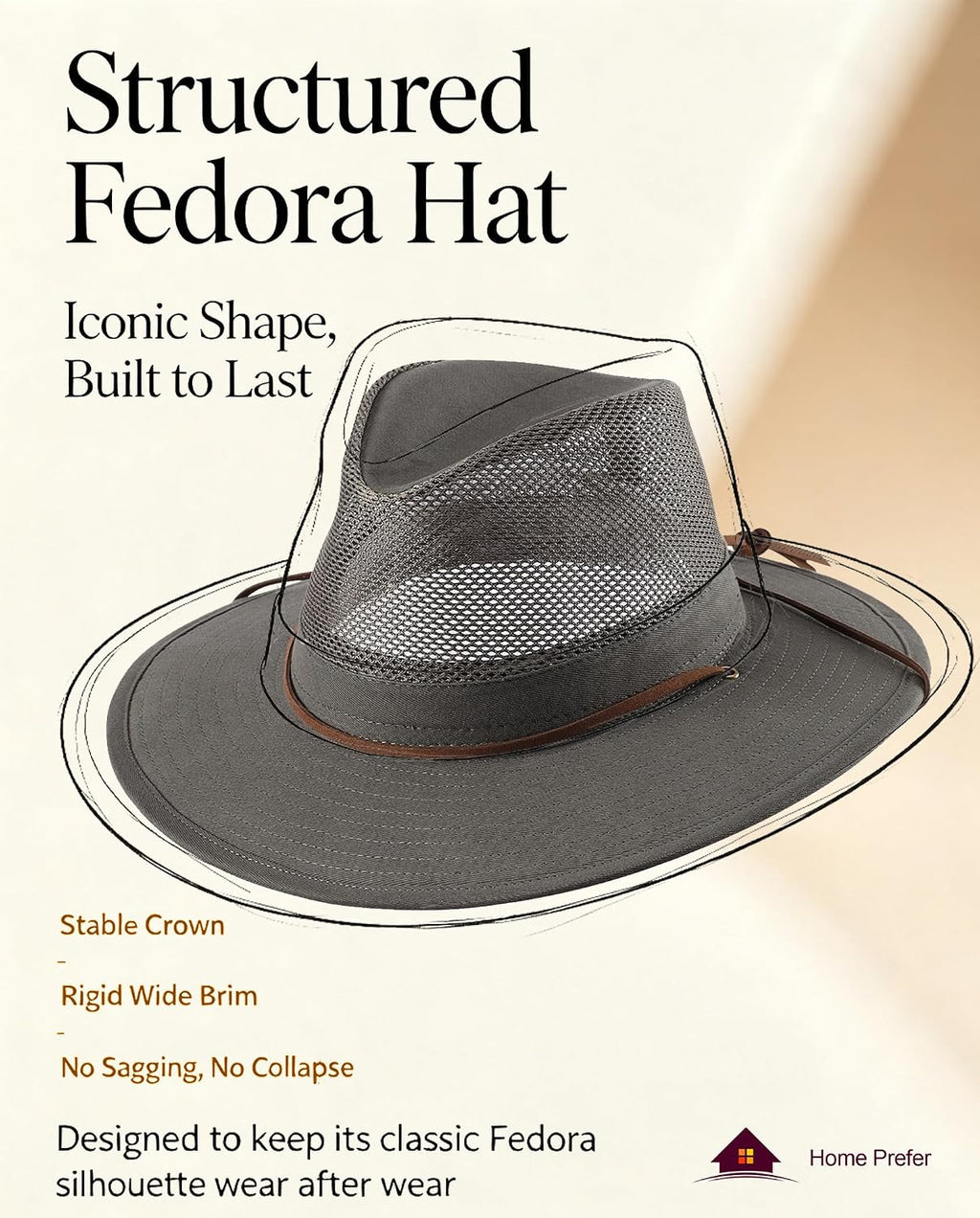 Home Prefer Cotton Summer Fedora Hat Wide Brim Sun Hats for Men Women UPF 50+ Sun Protection Cap for Fishing Hiking