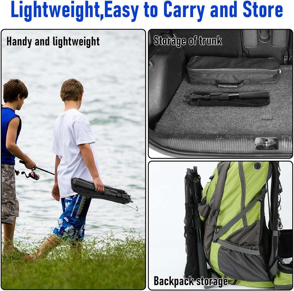 Fishing Net with Handle, Telescoping & Folding Fish Net for Easy Transport & Storage, Durable Freshwater & Saltwater Fishing Gear for Kids & Adults, Compact & Portable Design