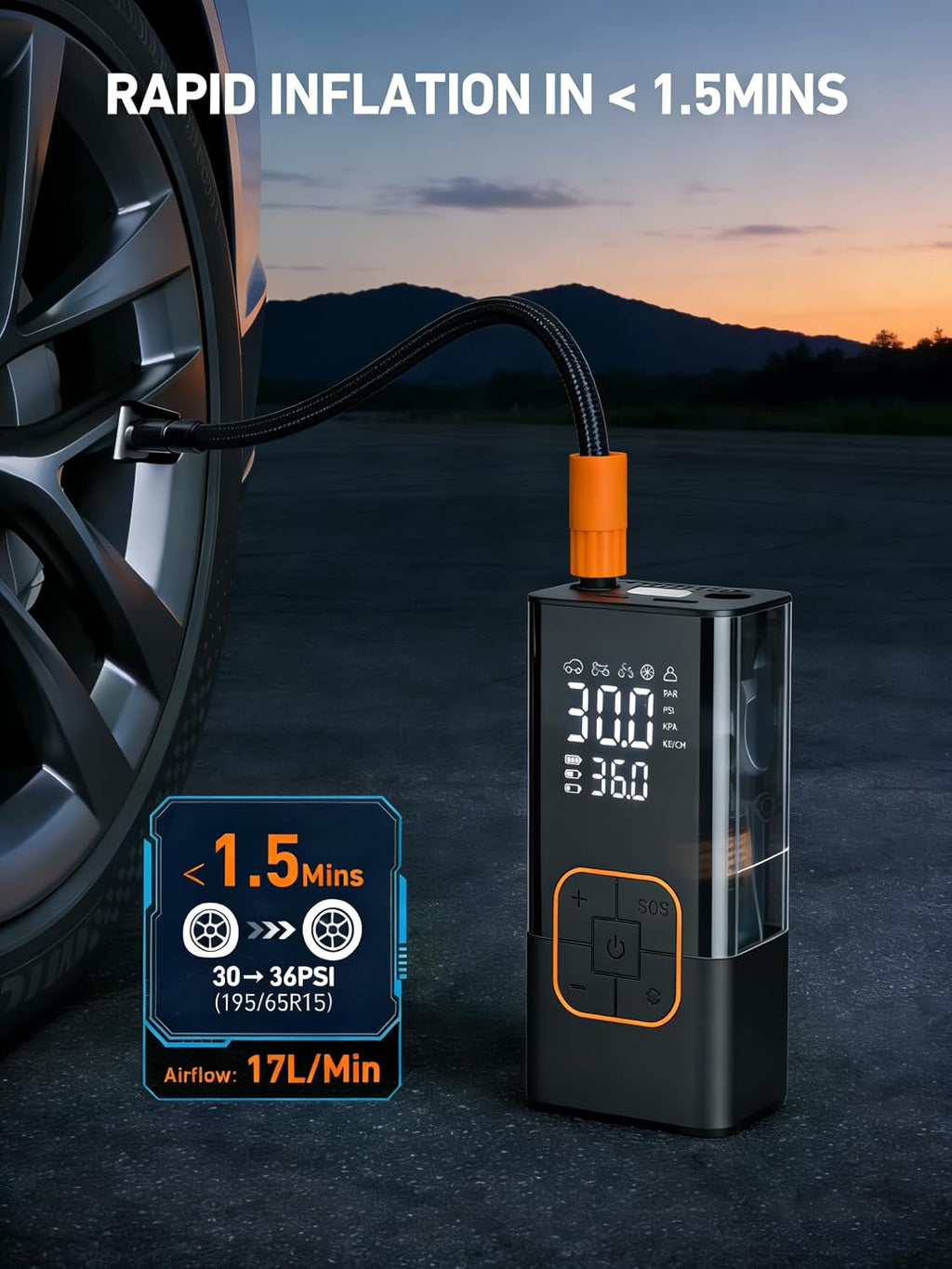 Tire Inflator Portable Air Compressor Cordless Mini Bike Pump with Digital Display, 150 PSI Car Tires Air Pump with Pressure Gauge, LED Lights & Pressure Gauge for Car, Motorcycle, Bike, Balls