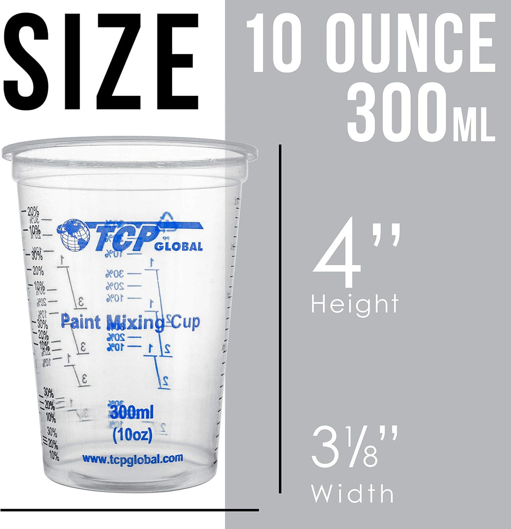 TCP Global 10 oz. (300ml) Graduated Plastic Mixing Cups - Box of 50