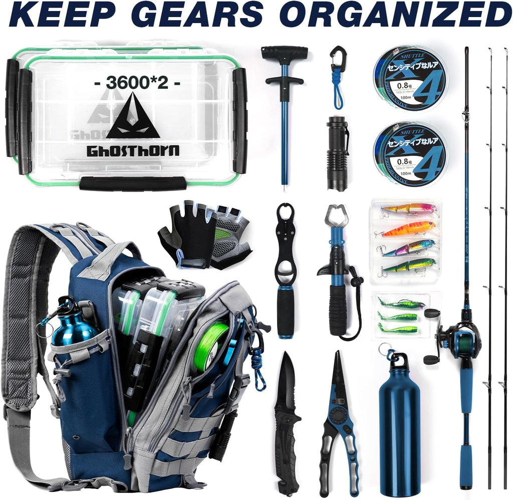 Ghosthorn Fishing Backpack with Rod Holder, Tackle Storage Bag Lightweight