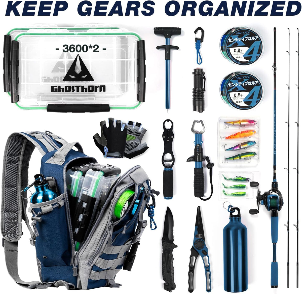 Ghosthorn Fishing Backpack with Rod Holder, Tackle Storage Bag Lightweight