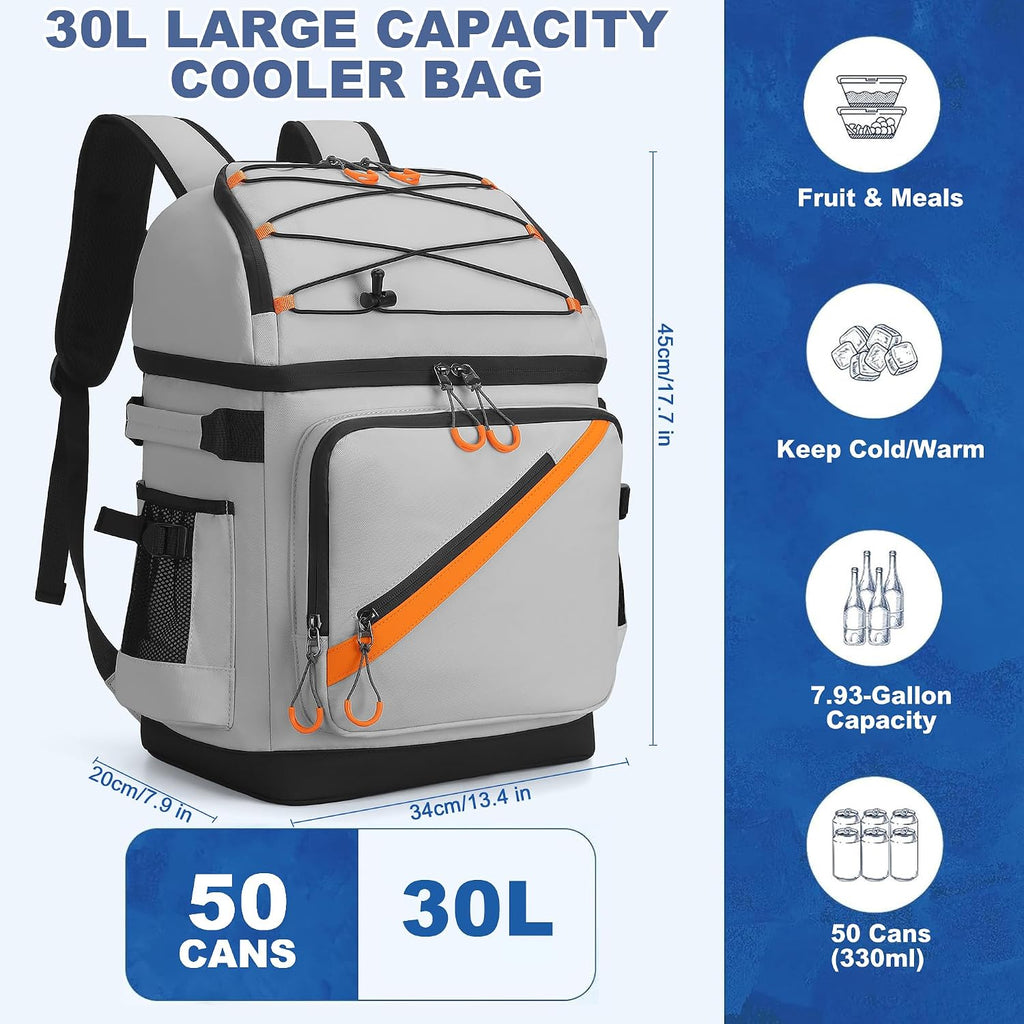 50 Can Large Waterproof Insulated Cooler Backpack, Leakproof Lunch Ice Bag