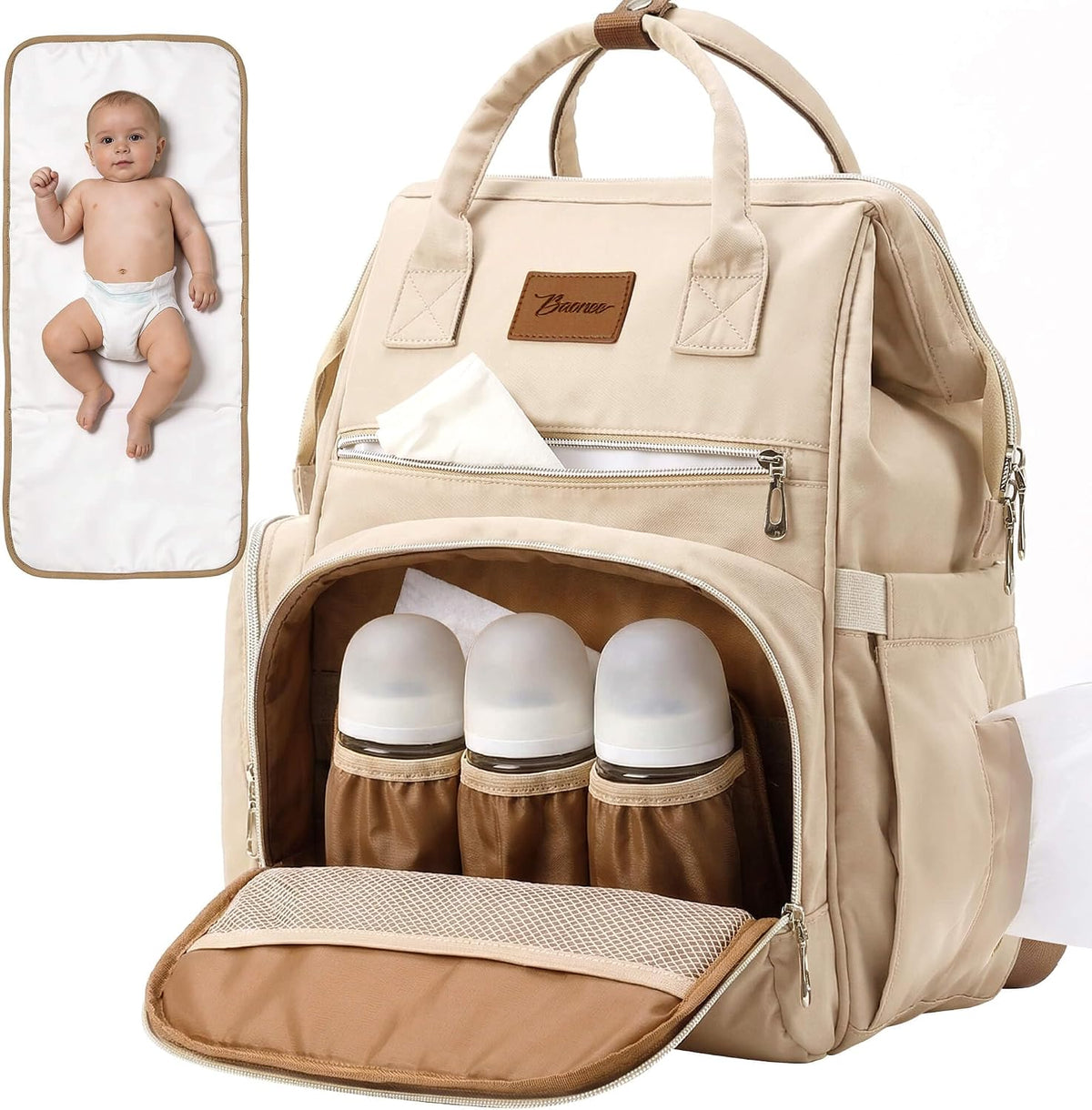 Diaper Bag Backpack with Wet/Dry Pocket, Changing Pad, 24L Green