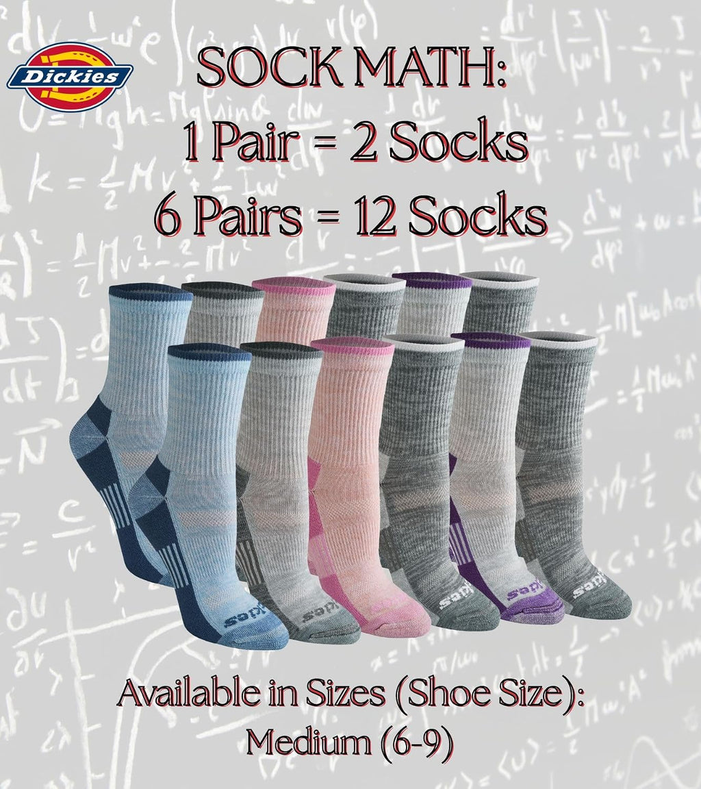 Dickies Women's Dri-tech Advanced Moisture Wicking Mid-crew Socks, Available in M-l (6, 12 Pairs)