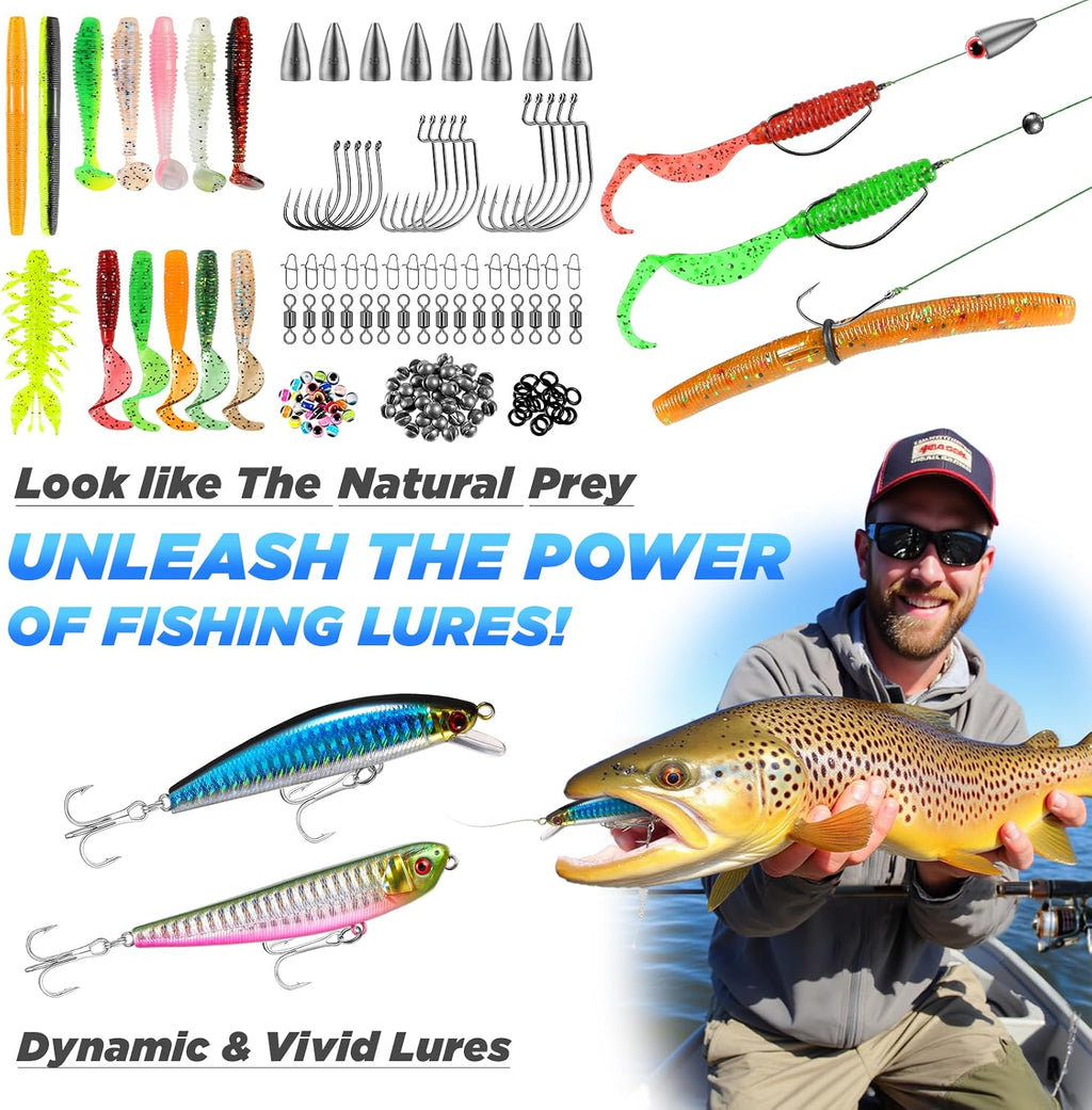 PLUSINNO Fishing Backpack with Rod & Reel Combos, Fishing Gear Kit