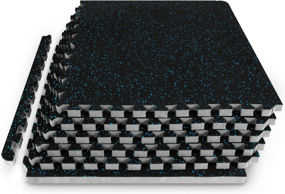 ProsourceFit Rubber Top Exercise Puzzle Mat ¾-inch, EVA Foam, Protective Interlocking Tiles for Home Gym Equipment and Workouts; Grey, 24 SQ FT, 6 Tiles