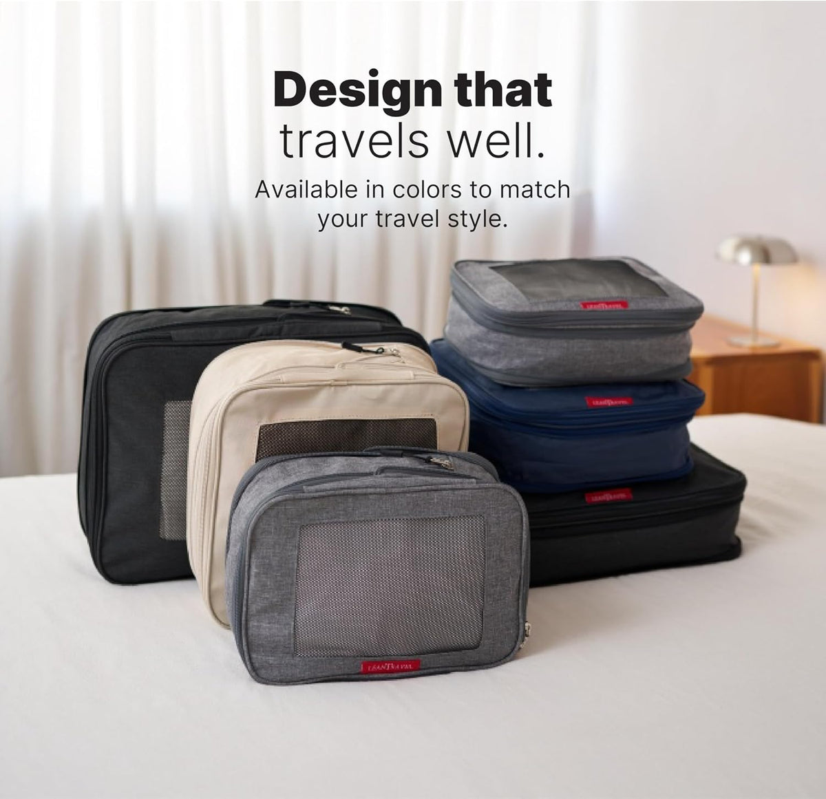 LeanTravel Premium Compression Packing Cubes for Travel - Suitcase Organizer Bags with Double Zipper & Breathable Mesh Panel - Space Saving Carry On Luggage Essentials (6-Pack, Black)