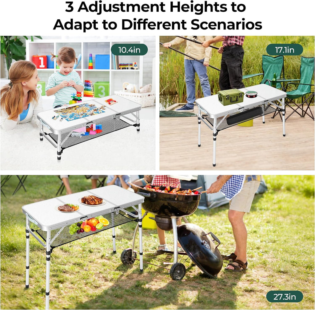 3ft Folding Camping Table with 3 Adjustable Height Max 27.3 Inch