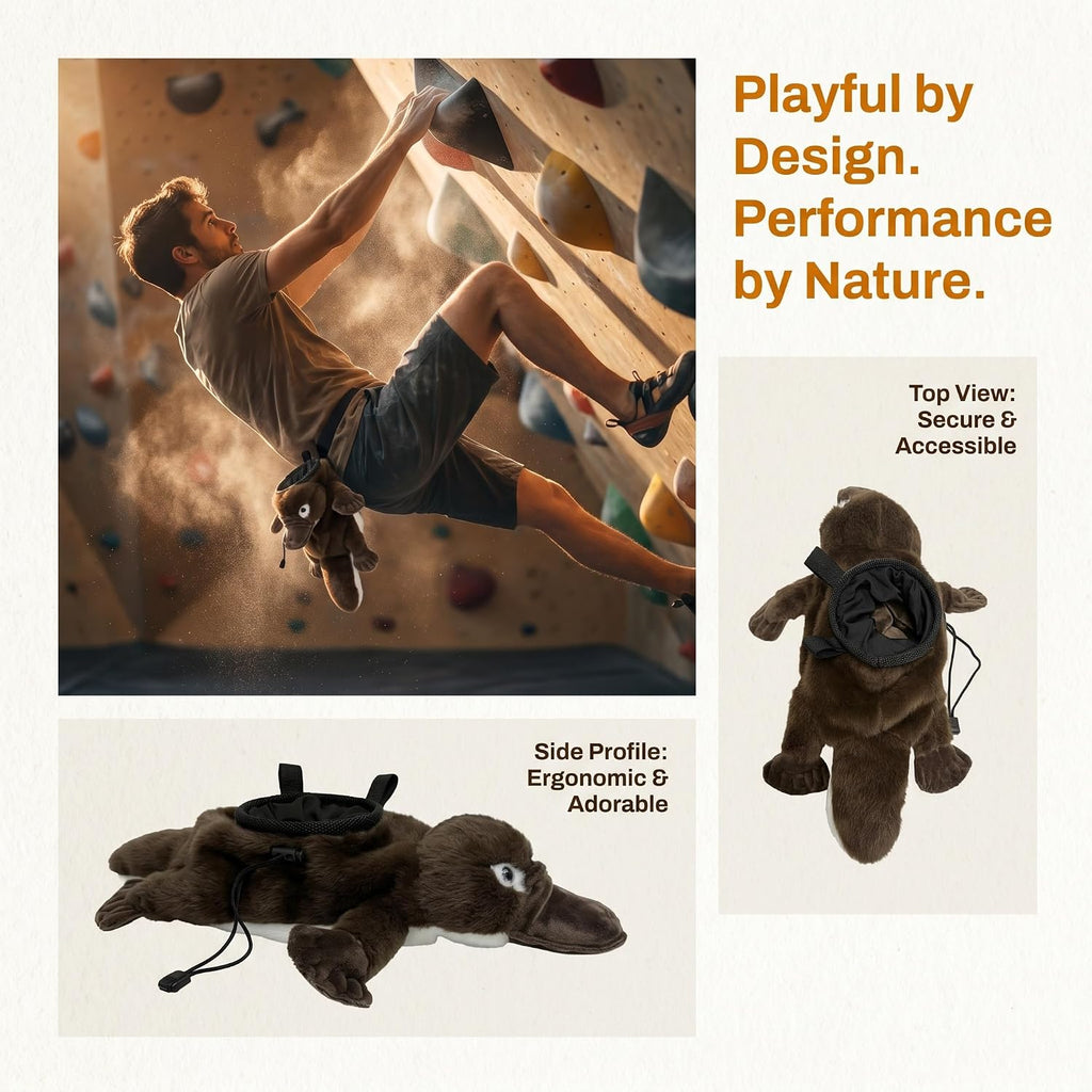 Platypus Climbing Chalk Bag, Cute Plush Animal Chalk Bag with Drawstring Closure & Adjustable Belt Loops, Chalk Bag for Rock Climbing Bouldering, Unique Climbing Gear Gift for Climbers