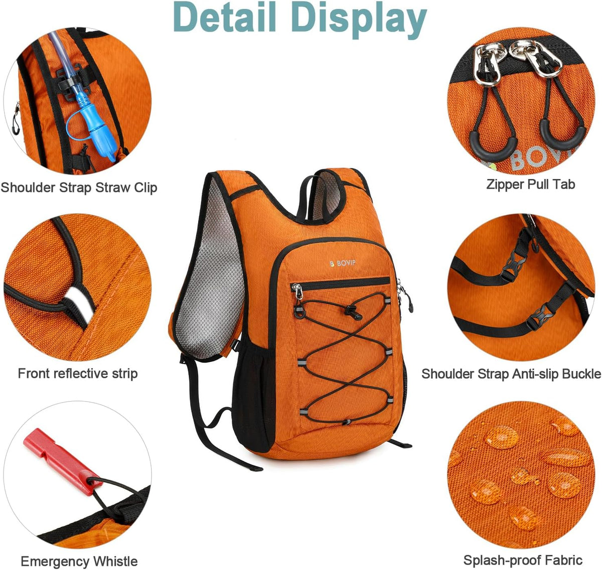 BOVIP Lightweight Hydration Back,15L Multipurpose Hiking Backpack with 1.5L Water Bladder ,Hydro Water Daypack for Cycling Hiking Rave for Men Women