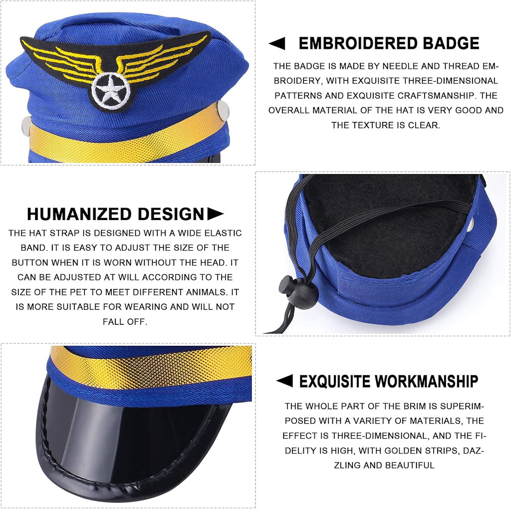 Yewong 3 Pieces Pet Captain Pilot Costume Accessory Set Dog Cat Pilot Hat Formal Necktie Collar Pilot Costume Accessories for Pet Pilot Fancy Dress Halloween Party (Set D)