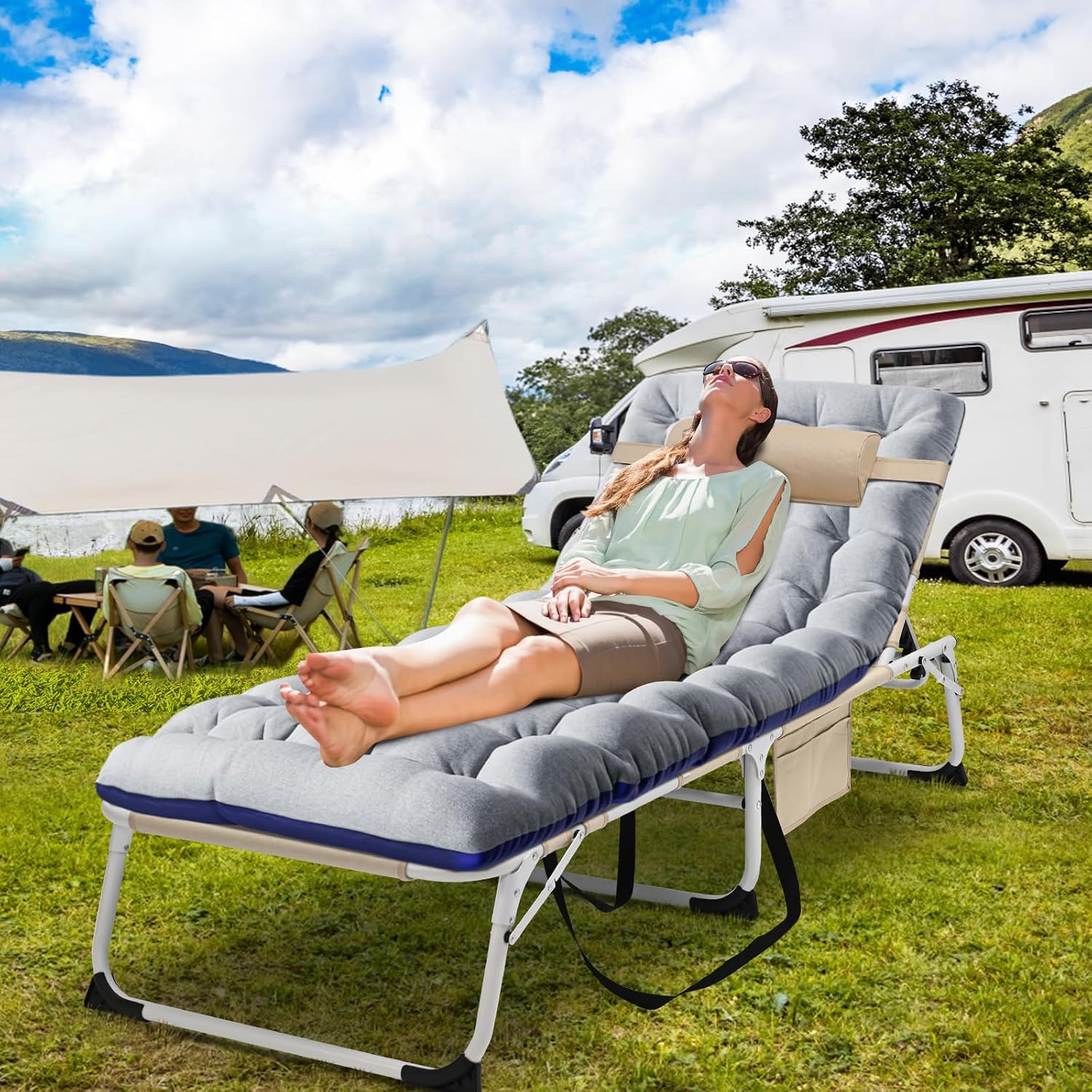 LILYPELLE Portable Folding Camping Cot with Mattress and Pillow for Adults