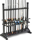 24-Rod Aluminum Fishing Rod/Pole Holder, Rustproof Fishing Rod Rack with 360° Lockable Wheels, Multi-Functional Storage Organizer for Garage & Home, Fits Most Rods & Golf Clubs (Gray)